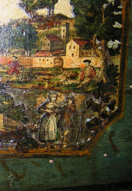Dettaglio decorazione (decoupage) cembalo italiano settecentesco